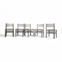 5 x dining chair / light grey wooden frame / leather seat / Germany 1970s / labeled " ideen für kuchen - innenarchitektur "