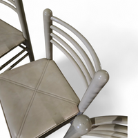 5 x dining chair / light grey wooden frame / leather seat / Germany 1970s / labeled " ideen für kuchen - innenarchitektur "
