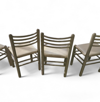 5 x dining chair / light grey wooden frame / leather seat / Germany 1970s / labeled " ideen für kuchen - innenarchitektur "