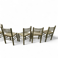 5 x dining chair / light grey wooden frame / leather seat / Germany 1970s / labeled " ideen für kuchen - innenarchitektur "