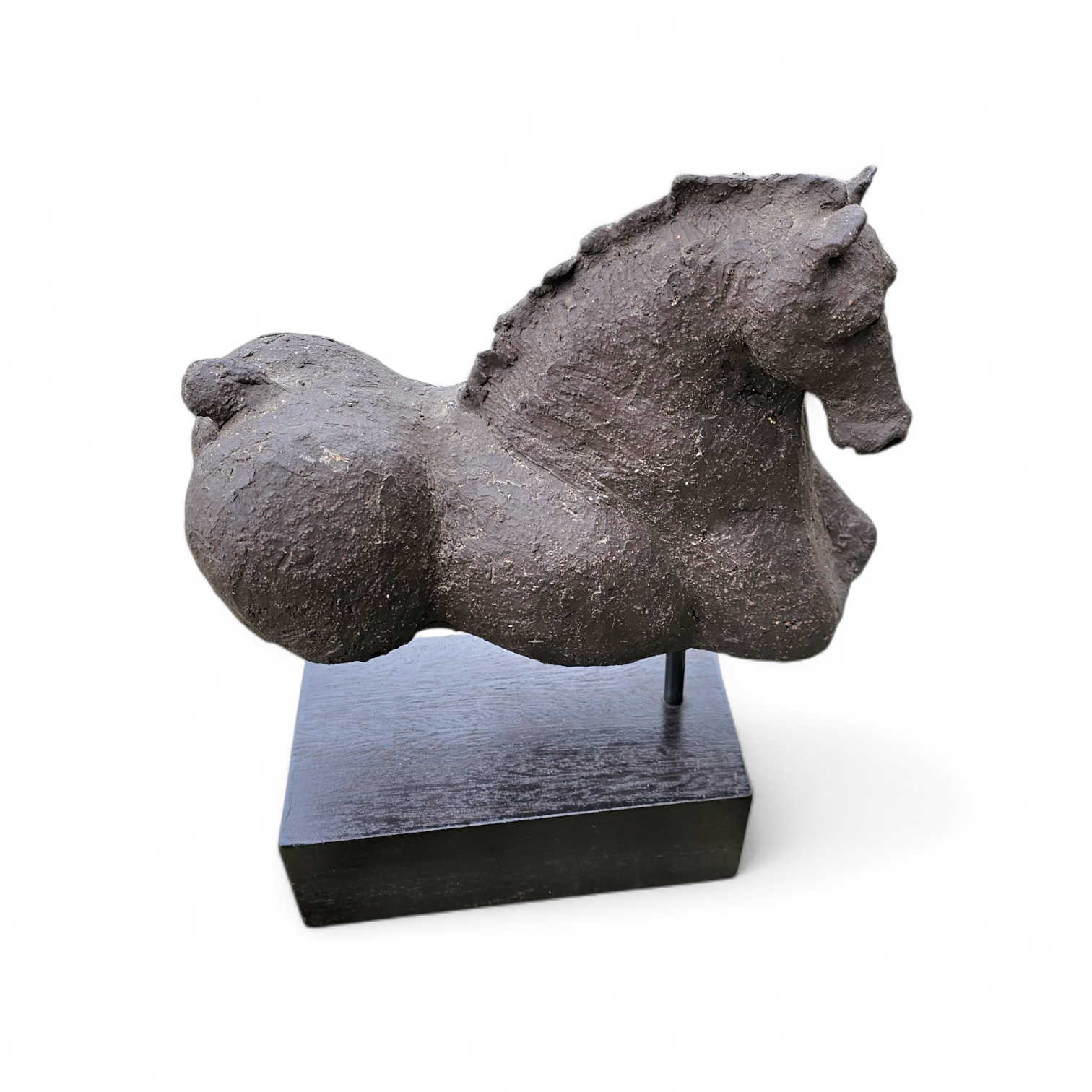Ceramic sculpture / Horse torso on a wooden pedestal /