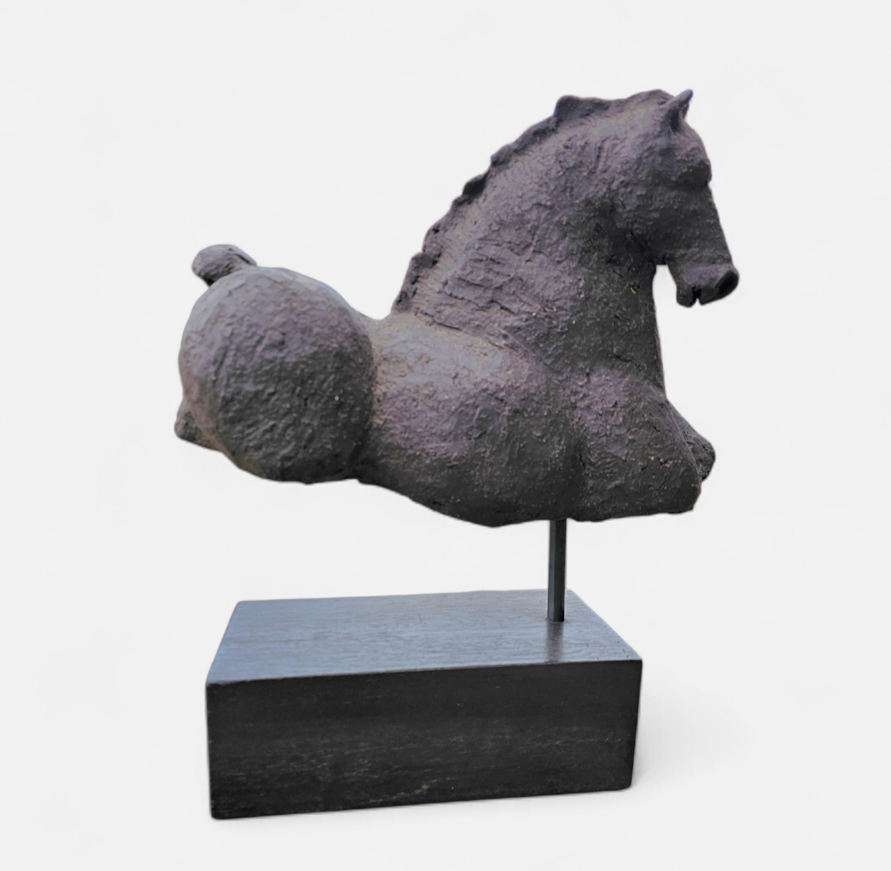 Ceramic sculpture / Horse torso on a wooden pedestal /