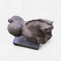 Ceramic sculpture / Horse torso on a wooden pedestal /
