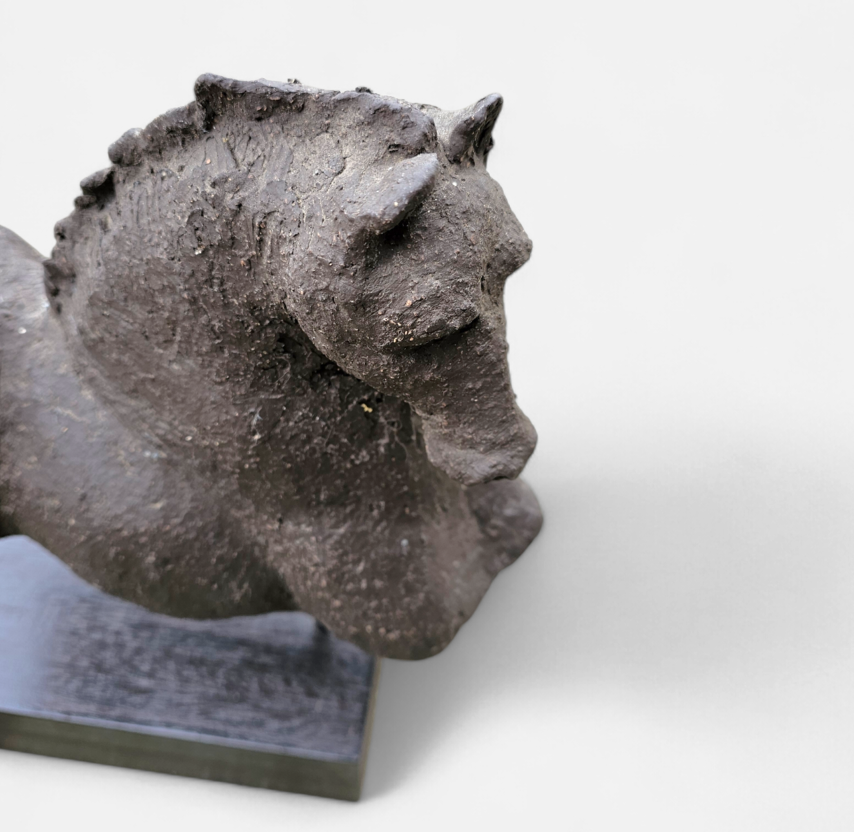 Ceramic sculpture / Horse torso on a wooden pedestal /