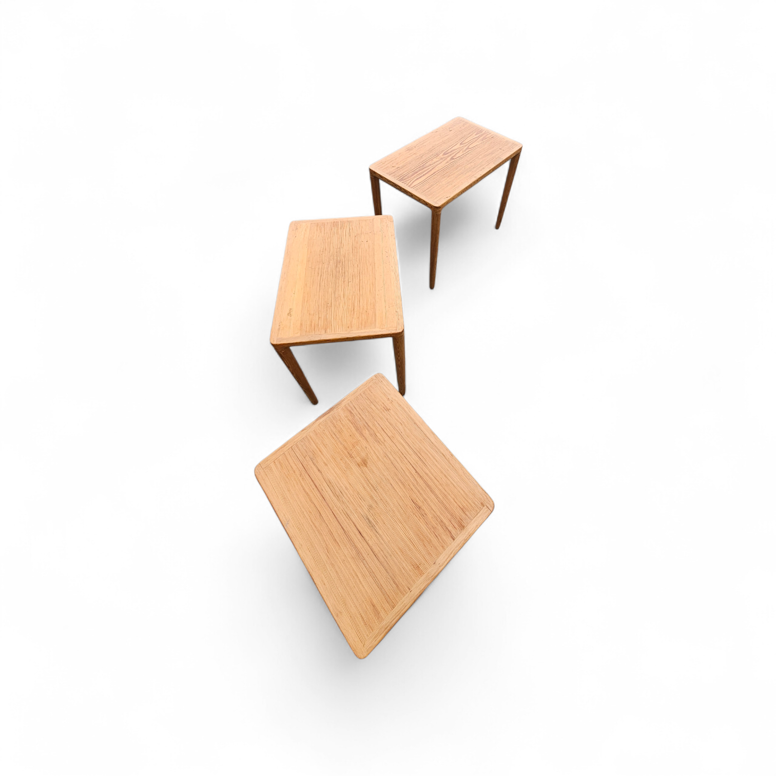 Set of 3 solid oak tables / Nesting Tables / Henry Walter Klein for Bramin / 1970