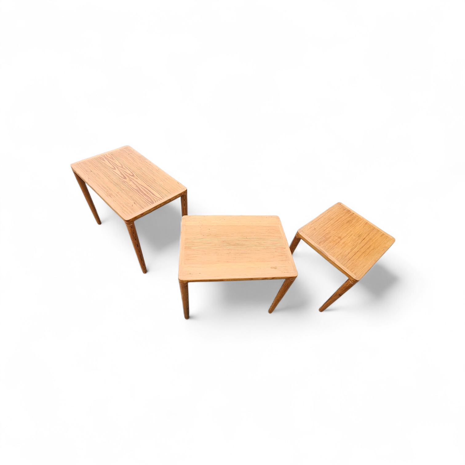 Set of 3 solid oak tables / Nesting Tables / Henry Walter Klein for Bramin / 1970
