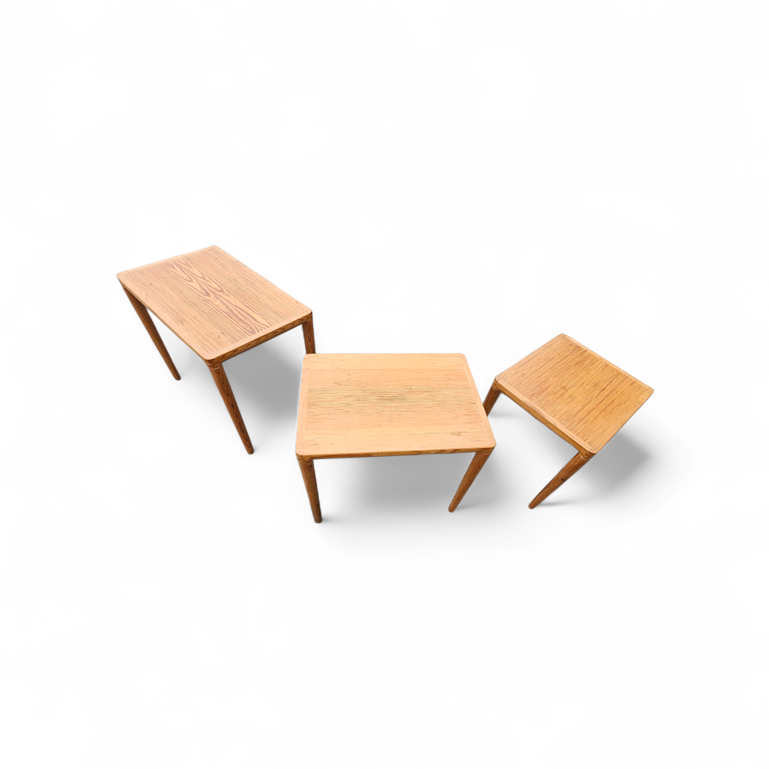 Set of 3 solid oak tables / Nesting Tables / Henry Walter Klein for Bramin / 1970