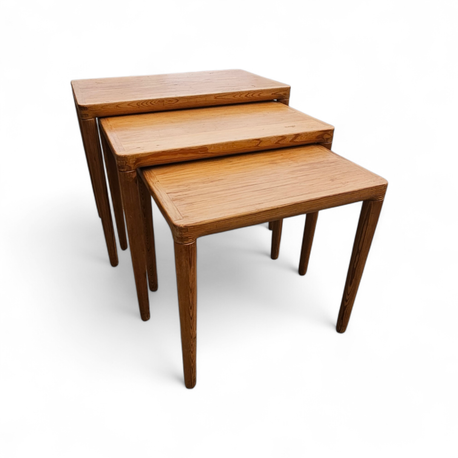 Set of 3 solid oak tables / Nesting Tables / Henry Walter Klein for Bramin / 1970
