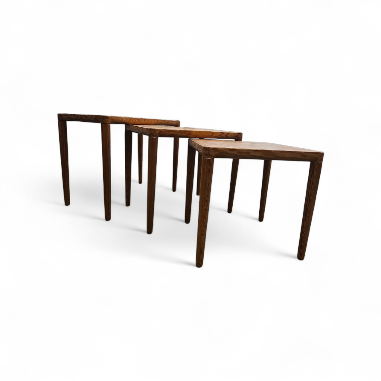 Set of 3 solid oak tables / Nesting Tables / Henry Walter Klein for Bramin / 1970