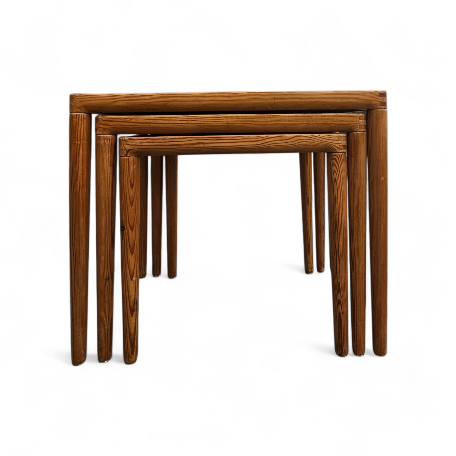 Set of 3 solid oak tables / Nesting Tables / Henry Walter Klein for Bramin / 1970