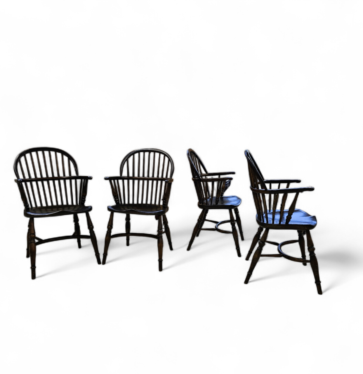 4 x Classic Georgian Bow and Stick Back Windsor Chair / Crinoline stretcher chairs