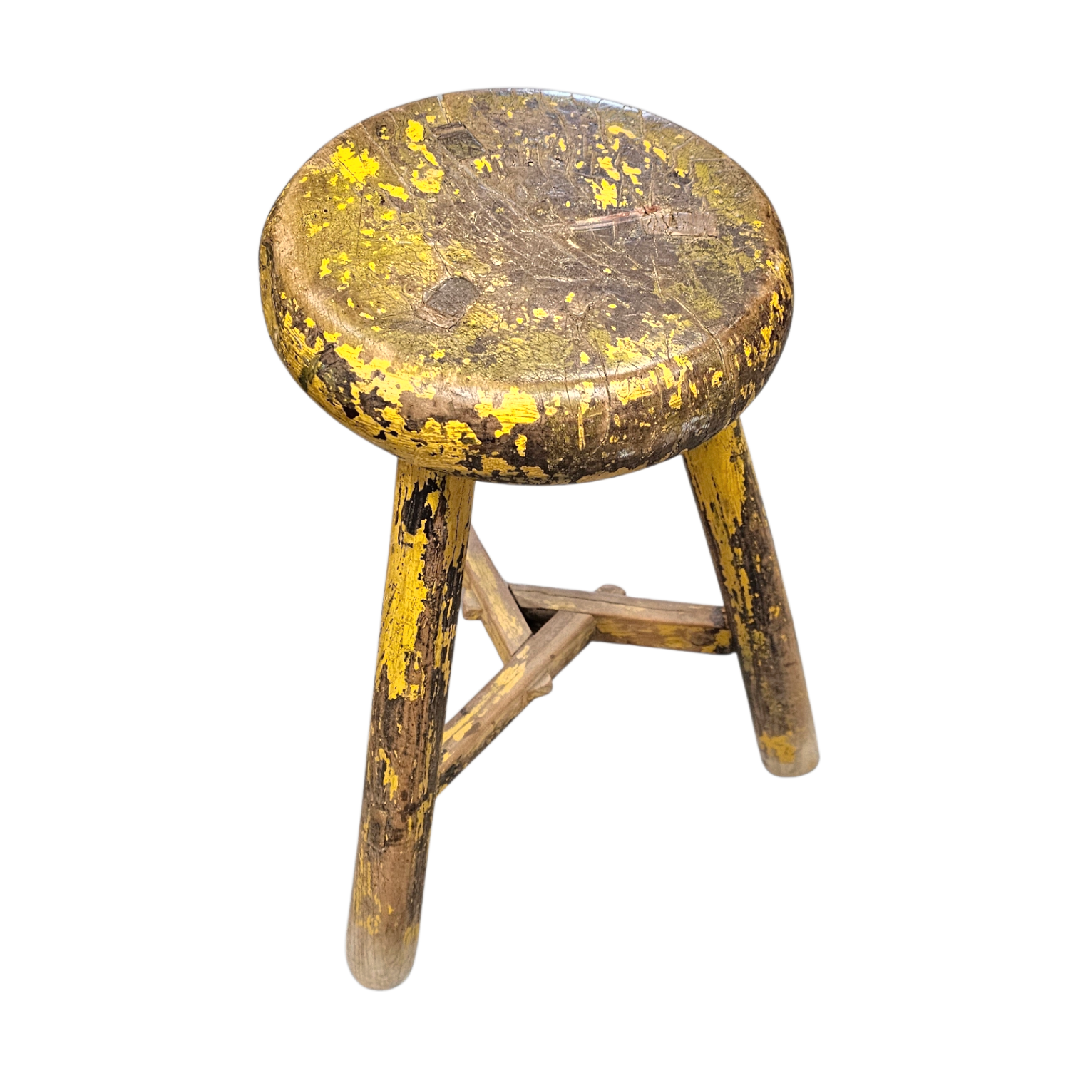 Primitive wooden tripod stool /  height 52 cm