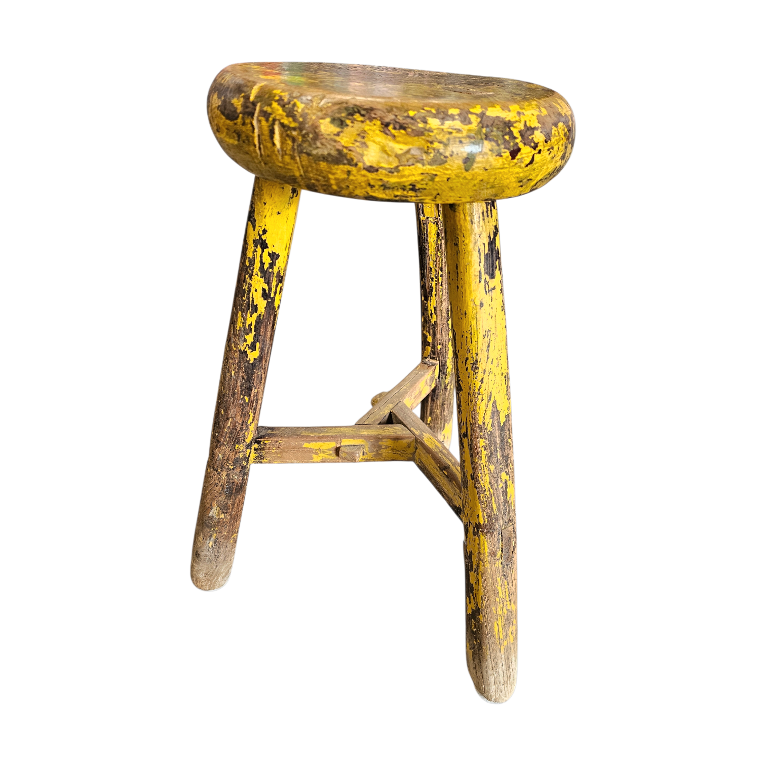 Primitive wooden tripod stool /  height 52 cm
