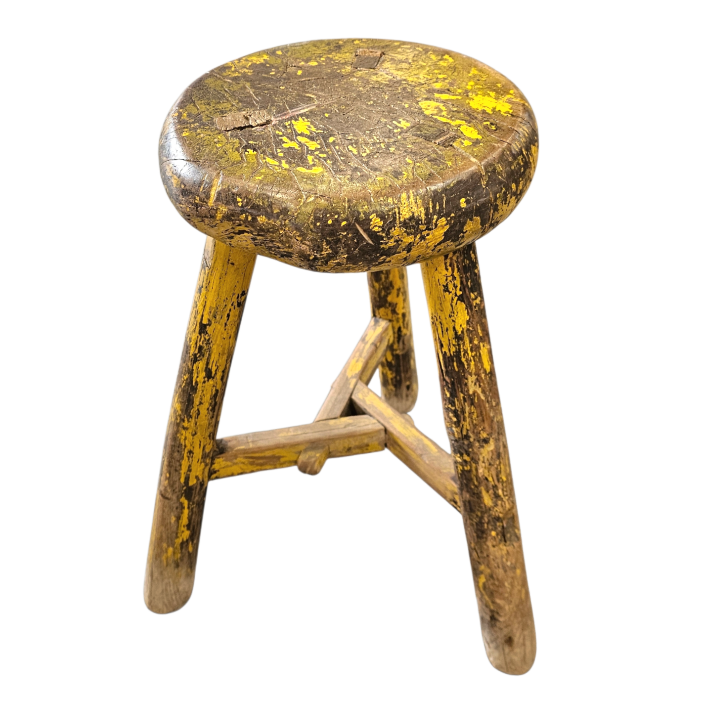 Primitive wooden tripod stool /  height 52 cm