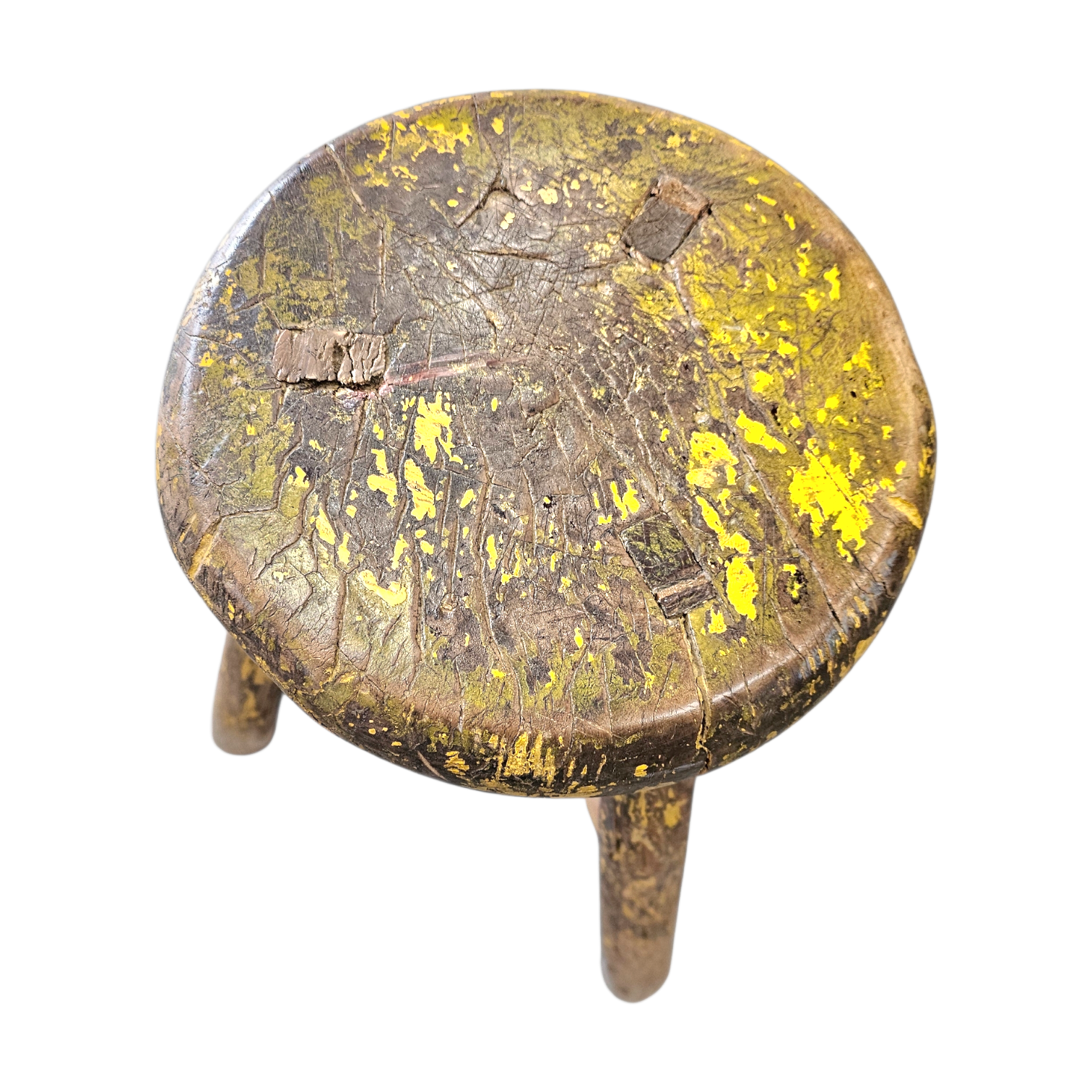 Primitive wooden tripod stool /  height 52 cm