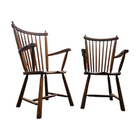 2 × Dutch Design Oak Arm Dining Chairs by De Ster Geldermalsen / Netherlands 1960s
