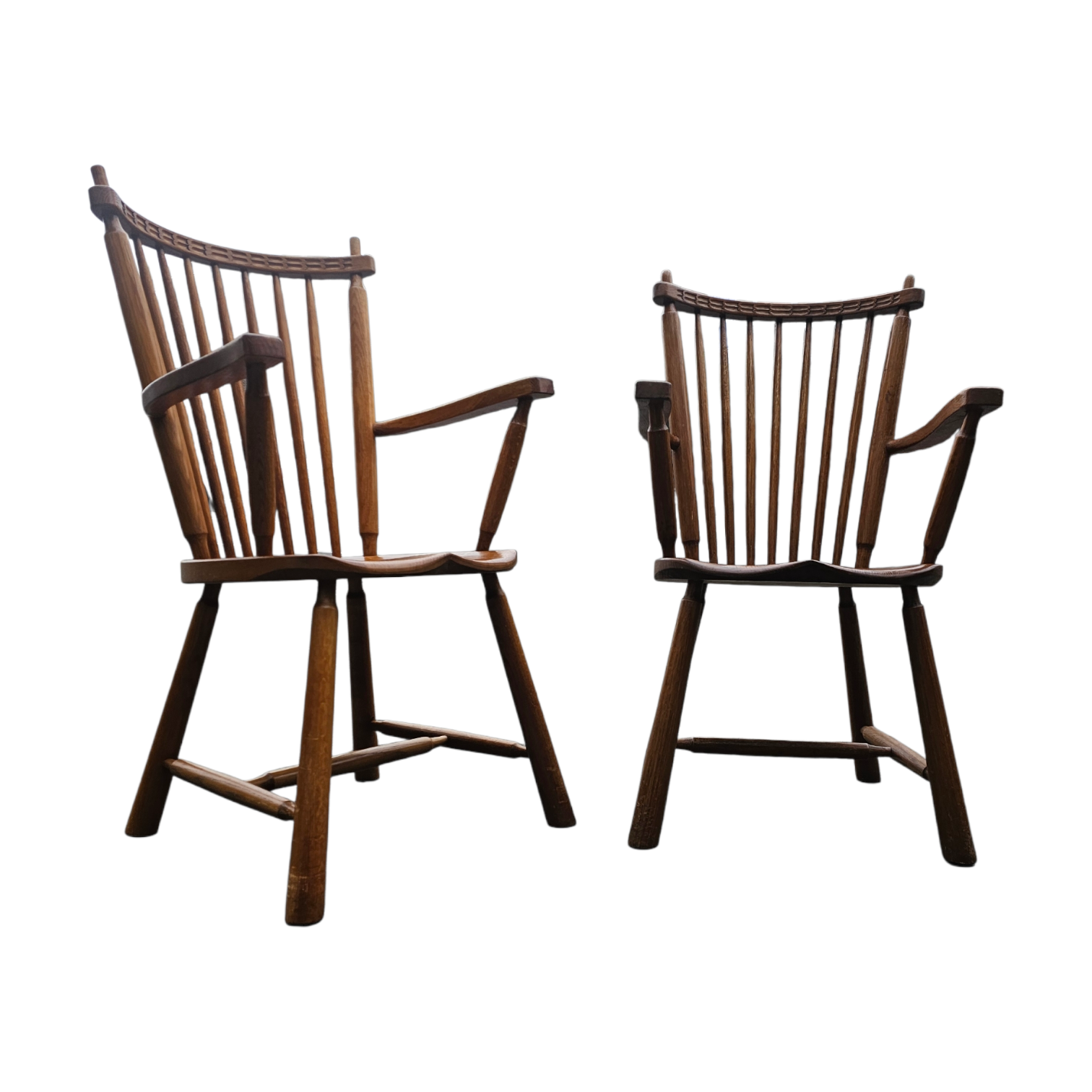 2 × Dutch Design Oak Arm Dining Chairs by De Ster Geldermalsen / Netherlands 1960s