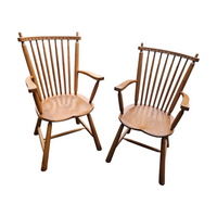 2 × Dutch Design Oak Arm Dining Chairs by De Ster Geldermalsen / Netherlands 1960s