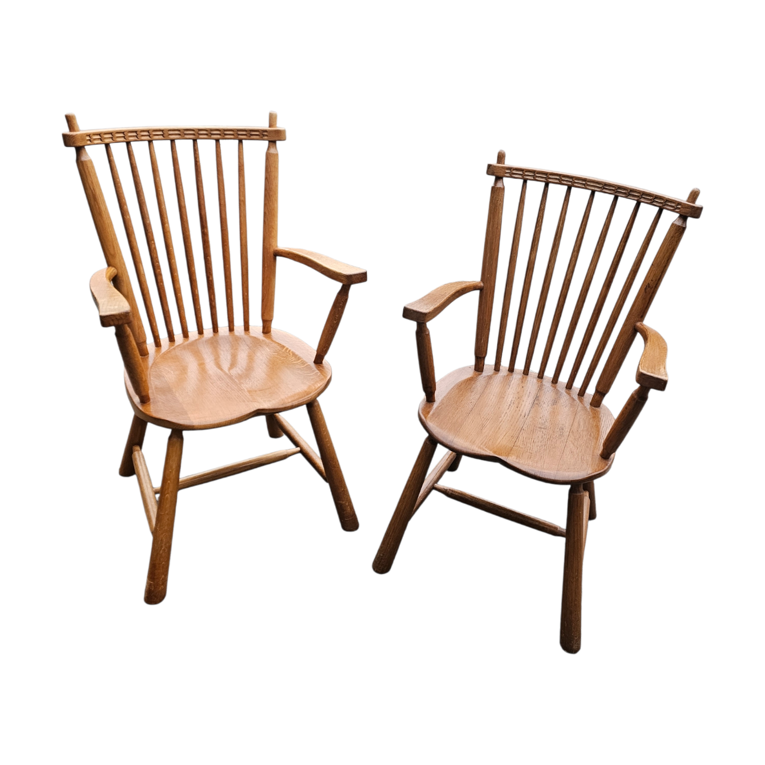 2 × Dutch Design Oak Arm Dining Chairs by De Ster Geldermalsen / Netherlands 1960s