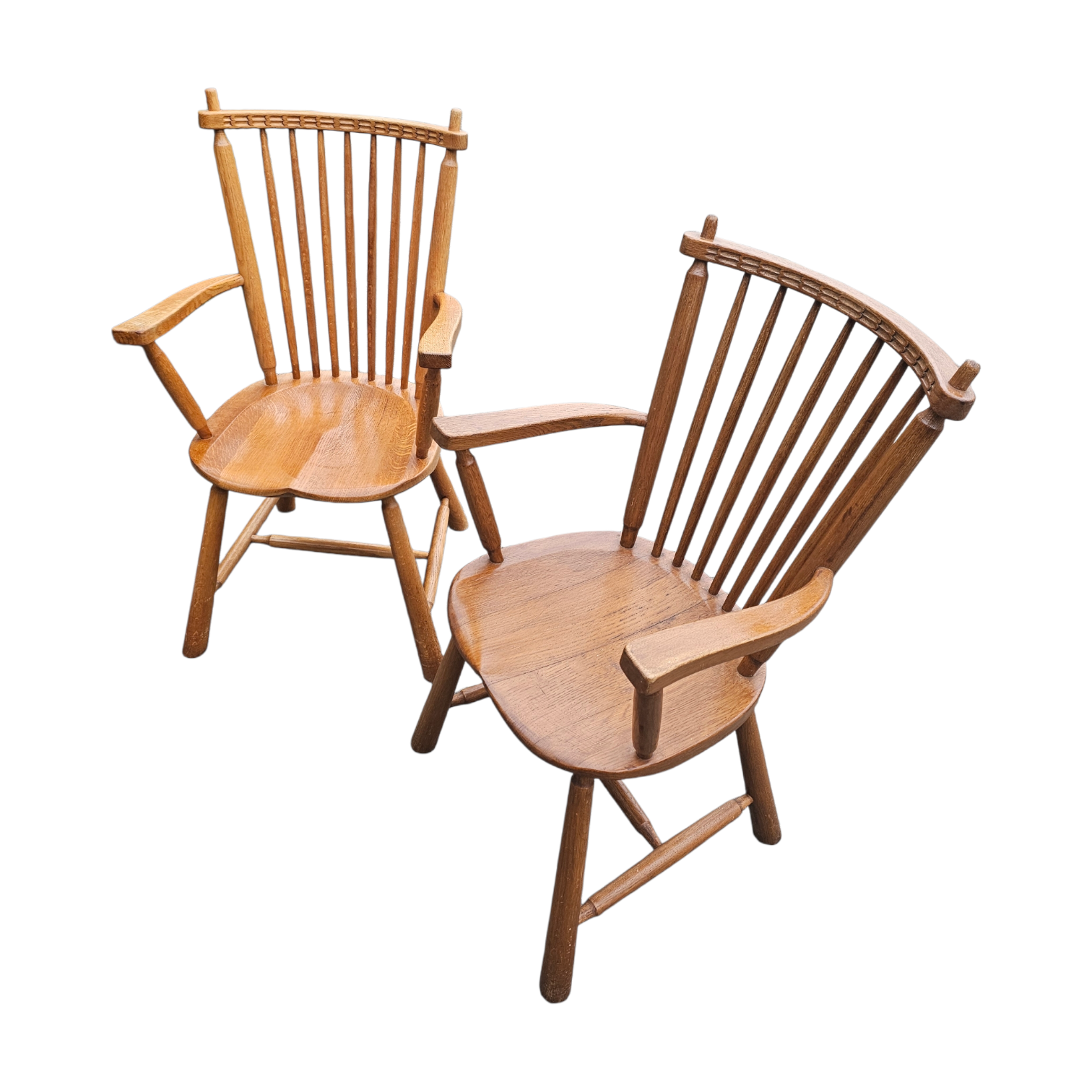 2 × Dutch Design Oak Arm Dining Chairs by De Ster Geldermalsen / Netherlands 1960s