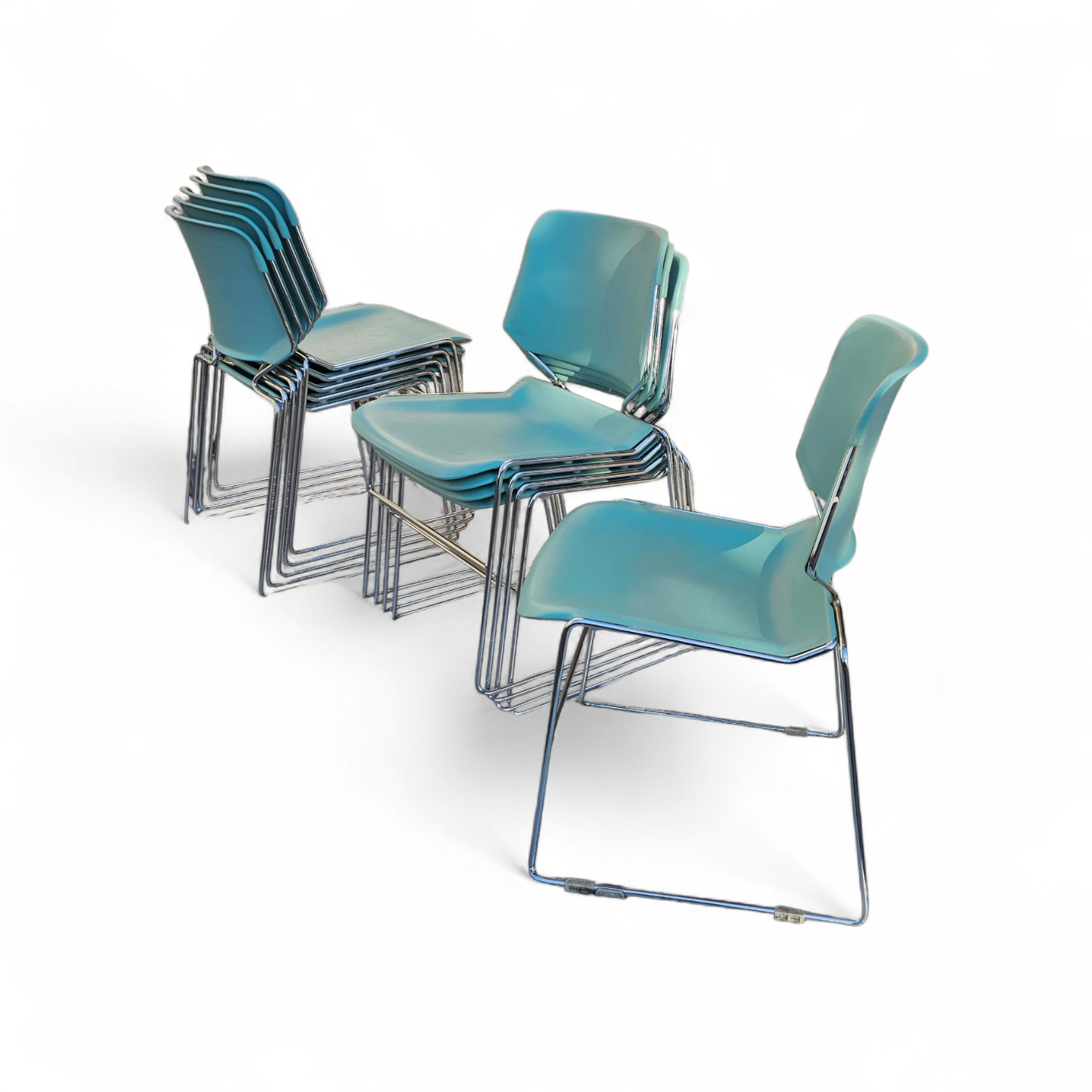10 x Mid Century design Stackable Matrix Krueger Chairs by Thomas Tolleson / mint green / USA 1970s