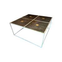One of a kind brutalist coffee table 1980s with weighty metal / copper / steel tops /