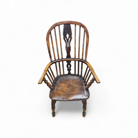 4 x Antique Windsor 2 Low / 2 high Spindle Back Arm Chair In Elm Wood / 19th Century