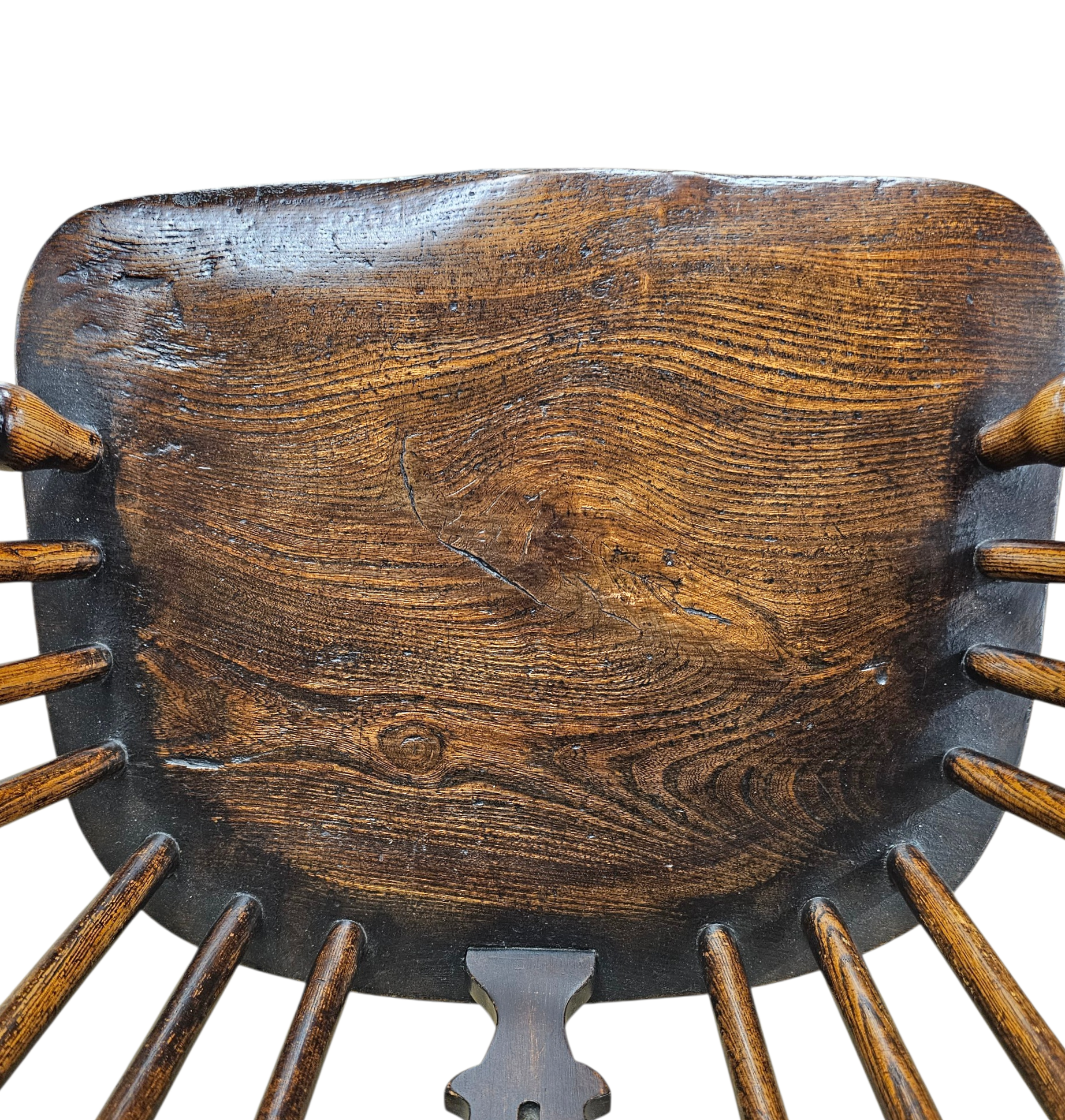 4 x Antique Windsor 2 Low / 2 high Spindle Back Arm Chair In Elm Wood / 19th Century
