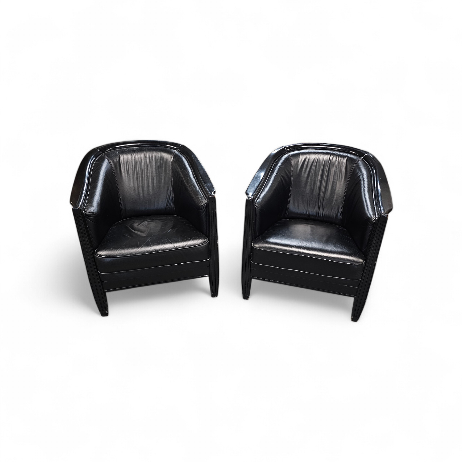 2 x black leather armchair 1980s / Art Deco style / good condition