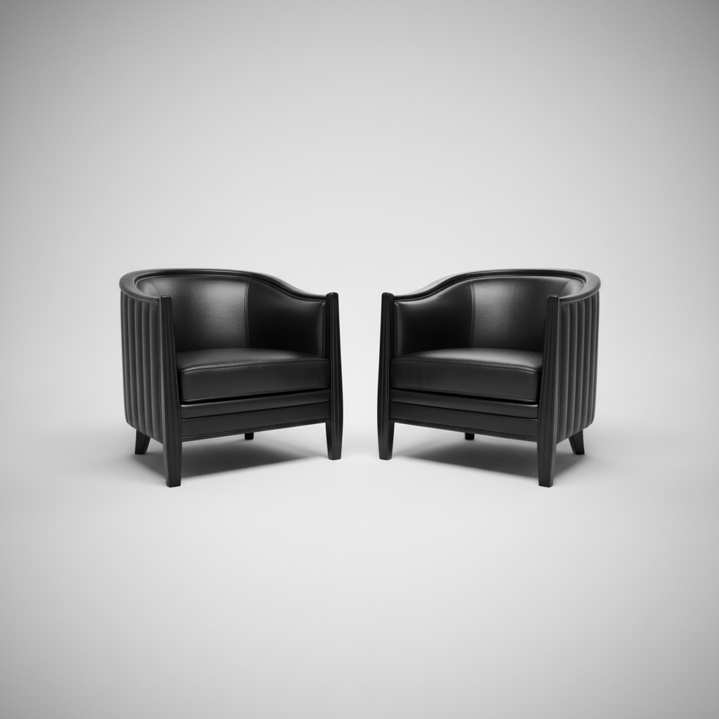 2 x black leather armchair 1980s / Art Deco style / good condition