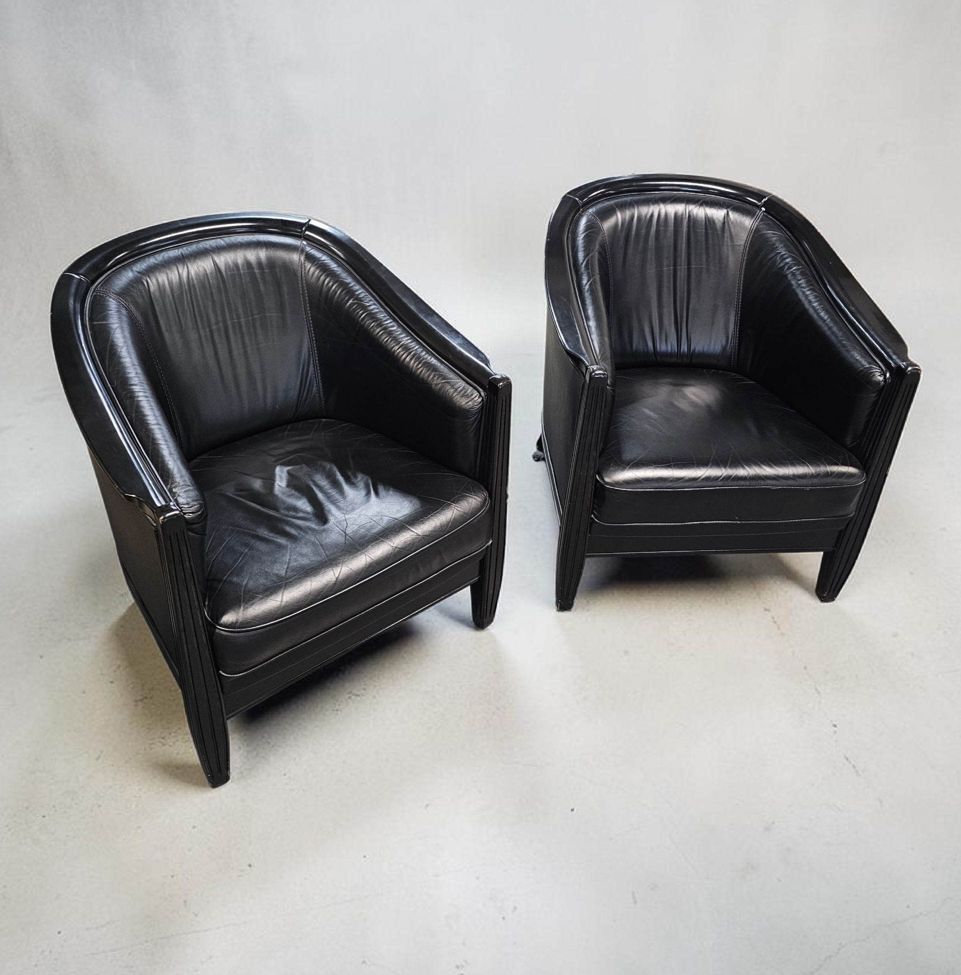 2 x black leather armchair 1980s / Art Deco style / good condition