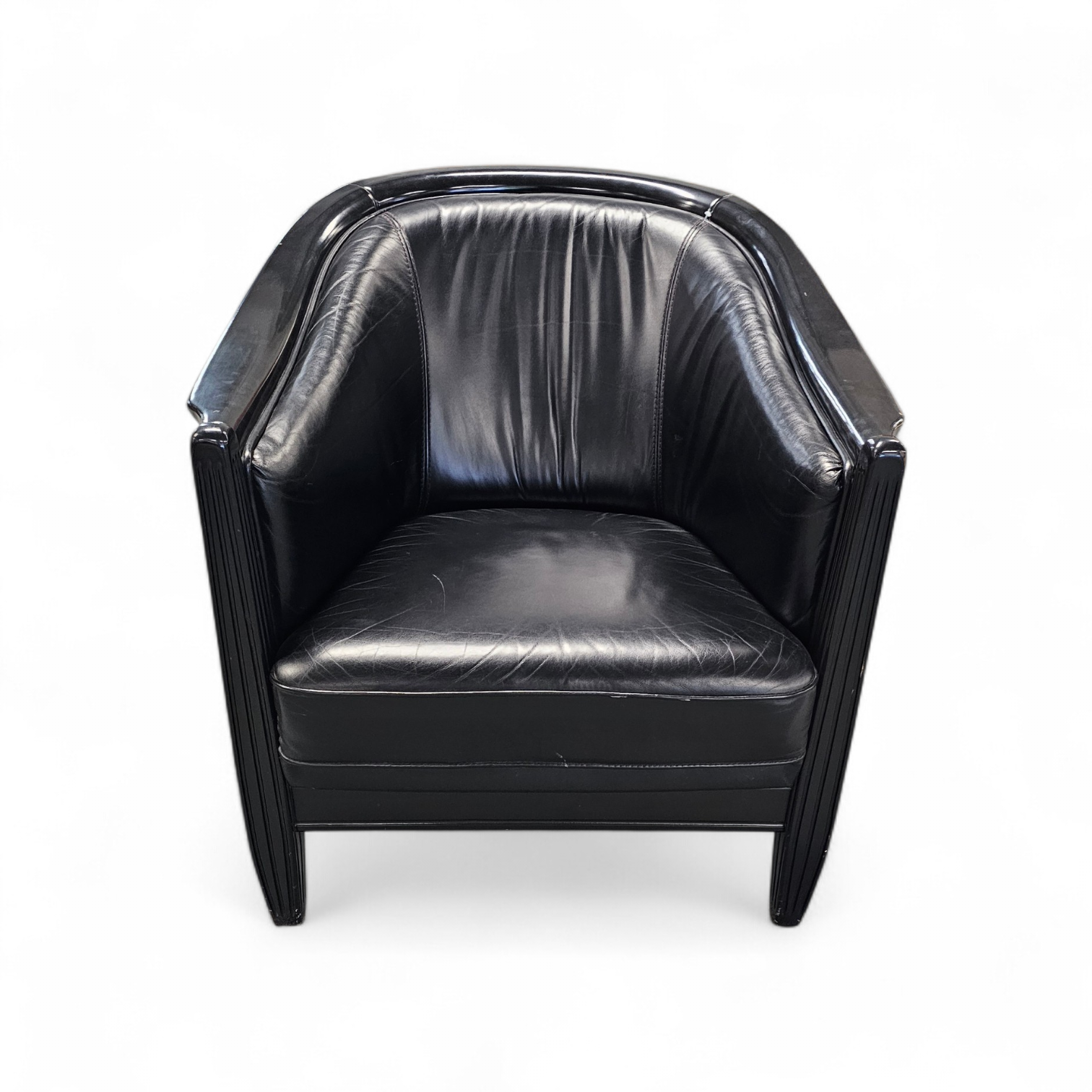 2 x black leather armchair 1980s / Art Deco style / good condition