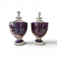2 x large Kostka floral ceramic vase lamp / 1970s / France