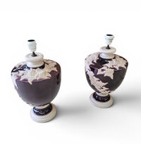 2 x large Kostka floral ceramic vase lamp / 1970s / France