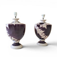 2 x large Kostka floral ceramic vase lamp / 1970s / France