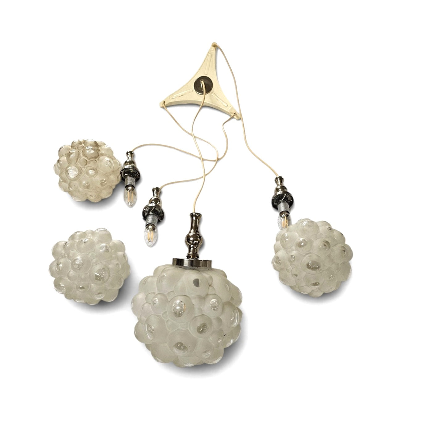 Cascade 4 balls pendant lamp with "bubble glass" shades,