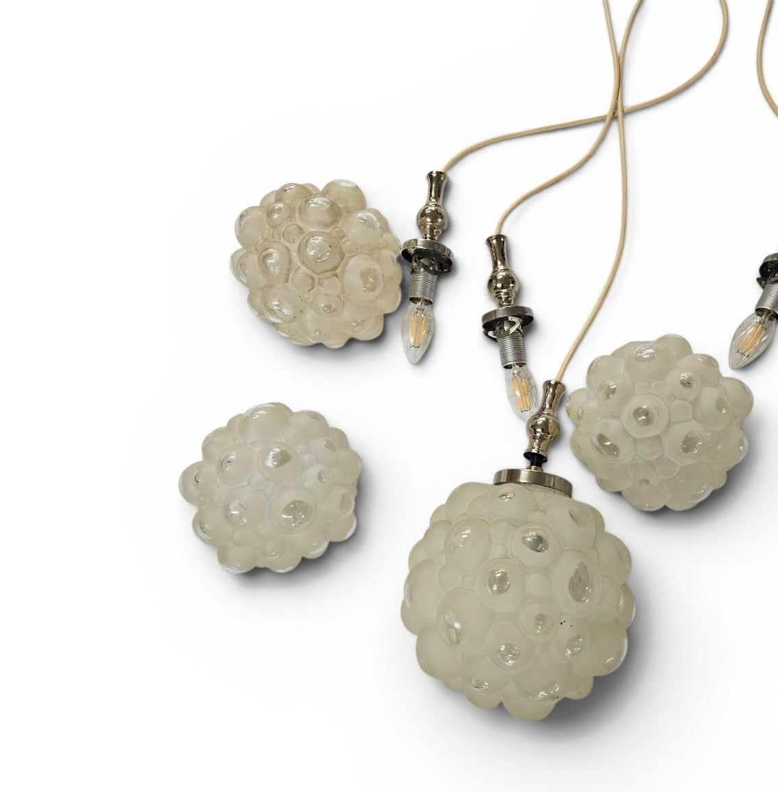 Cascade 4 balls pendant lamp with "bubble glass" shades,