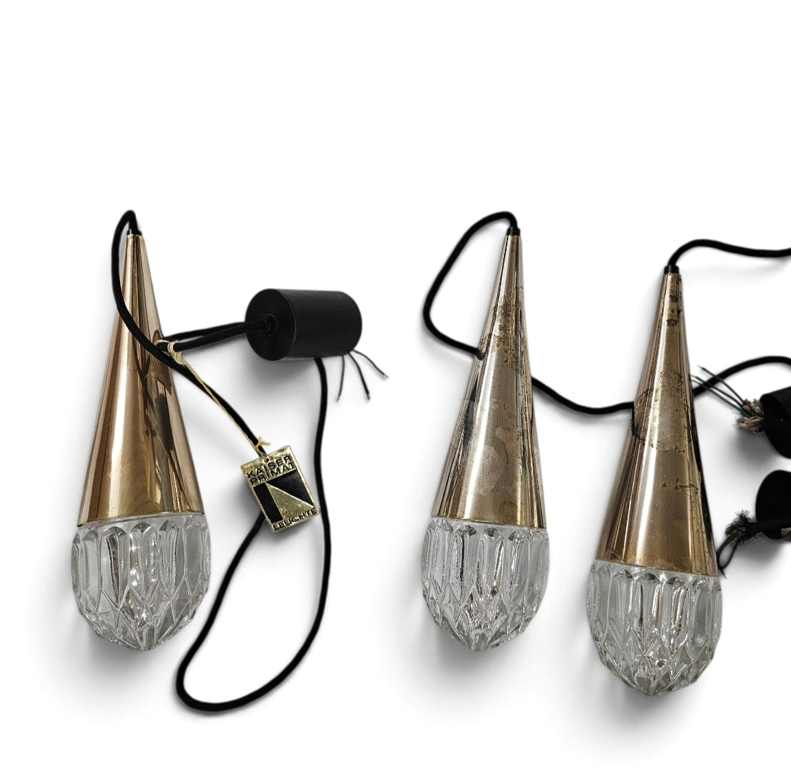 3 x Vintage Pendant cone Lamps from Kaiser Leuchten / 1970s