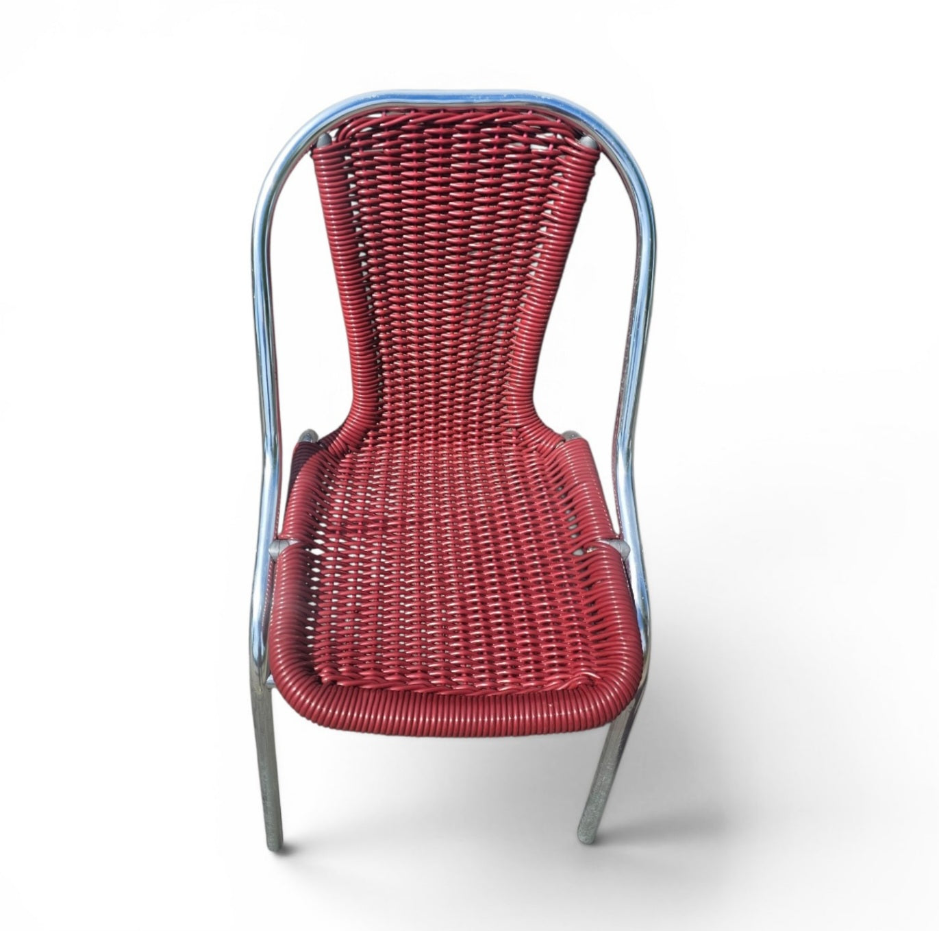 6 x red aluminum inside / outsite chair featuring synthetic weave (wicker/rattan look) 1980s