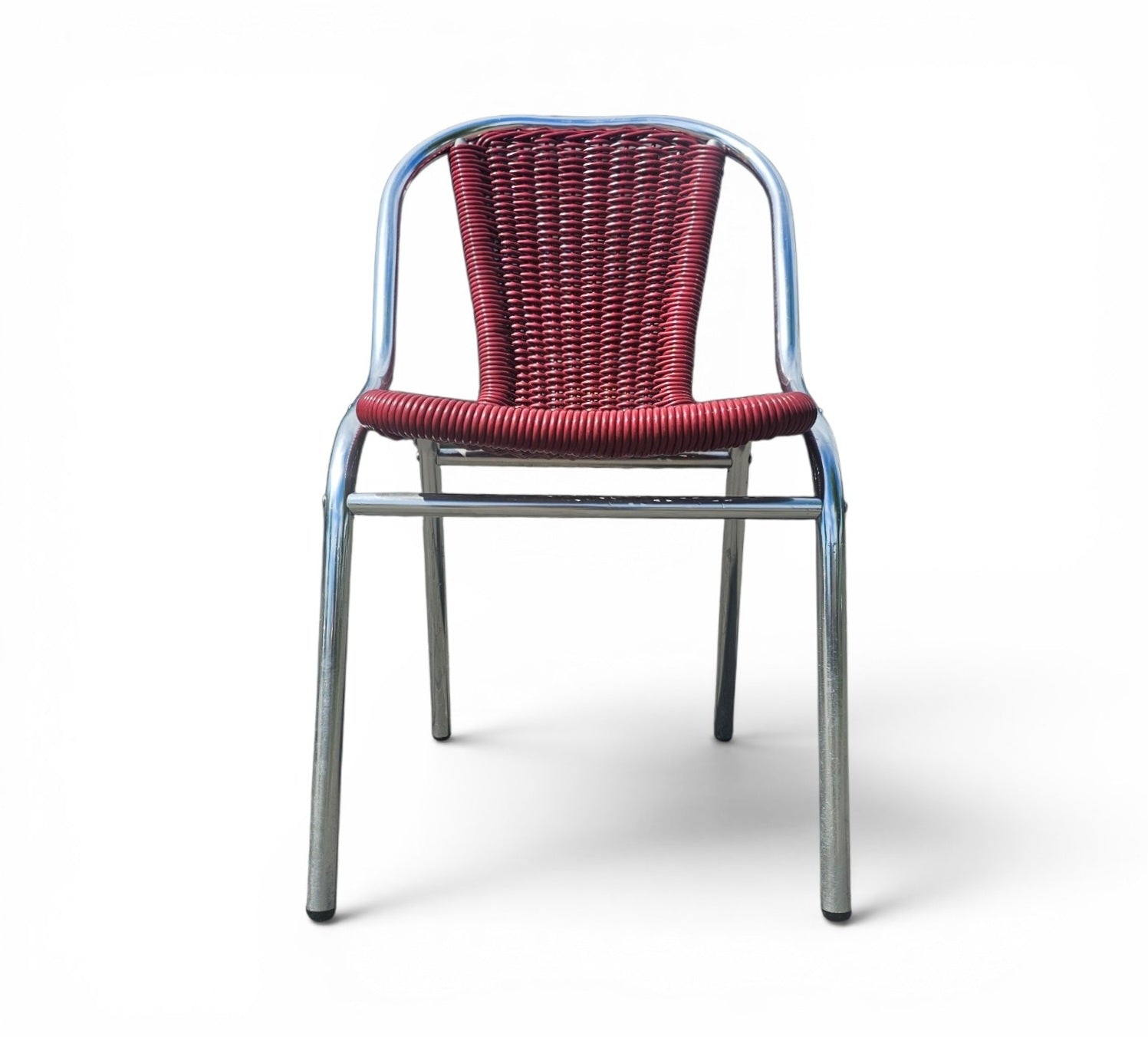6 x red aluminum inside / outsite chair featuring synthetic weave (wicker/rattan look) 1980s
