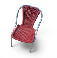 6 x red aluminum inside / outsite chair featuring synthetic weave (wicker/rattan look) 1980s