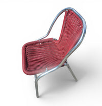 6 x red aluminum inside / outsite chair featuring synthetic weave (wicker/rattan look) 1980s