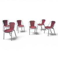 6 x red aluminum inside / outsite chair featuring synthetic weave (wicker/rattan look) 1980s