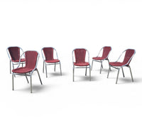 6 x red aluminum inside / outsite chair featuring synthetic weave (wicker/rattan look) 1980s
