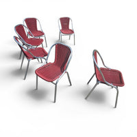 6 x red aluminum inside / outsite chair featuring synthetic weave (wicker/rattan look) 1980s