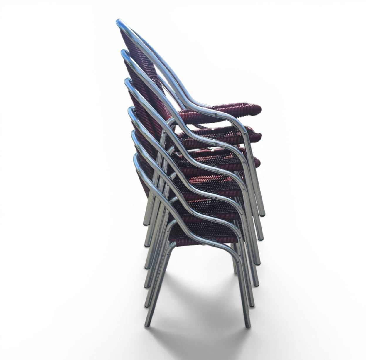 6 x red aluminum inside / outsite chair featuring synthetic weave (wicker/rattan look) 1980s