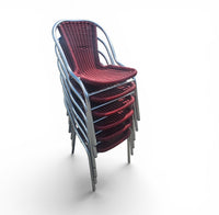6 x red aluminum inside / outsite chair featuring synthetic weave (wicker/rattan look) 1980s