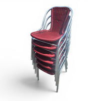 6 x red aluminum inside / outsite chair featuring synthetic weave (wicker/rattan look) 1980s