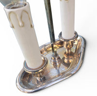 Nickel-plated Bouillotte lamp with 2 candle holders and red tin shade / mid century