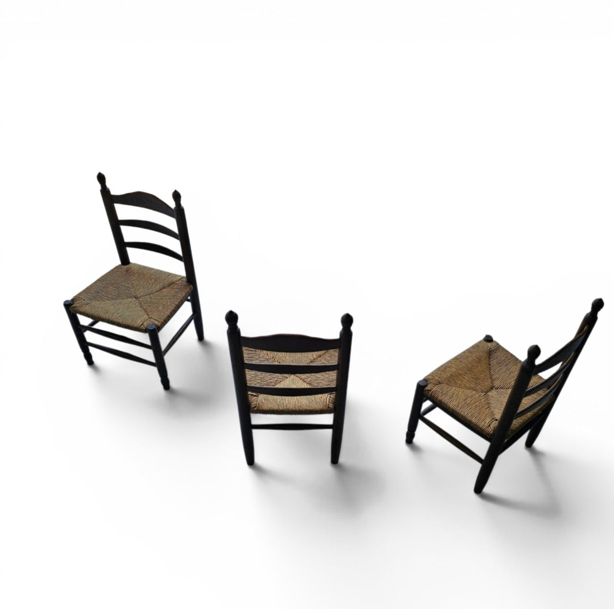 3 x Antique provicial ladderback child's chair / rush seat / 1930s